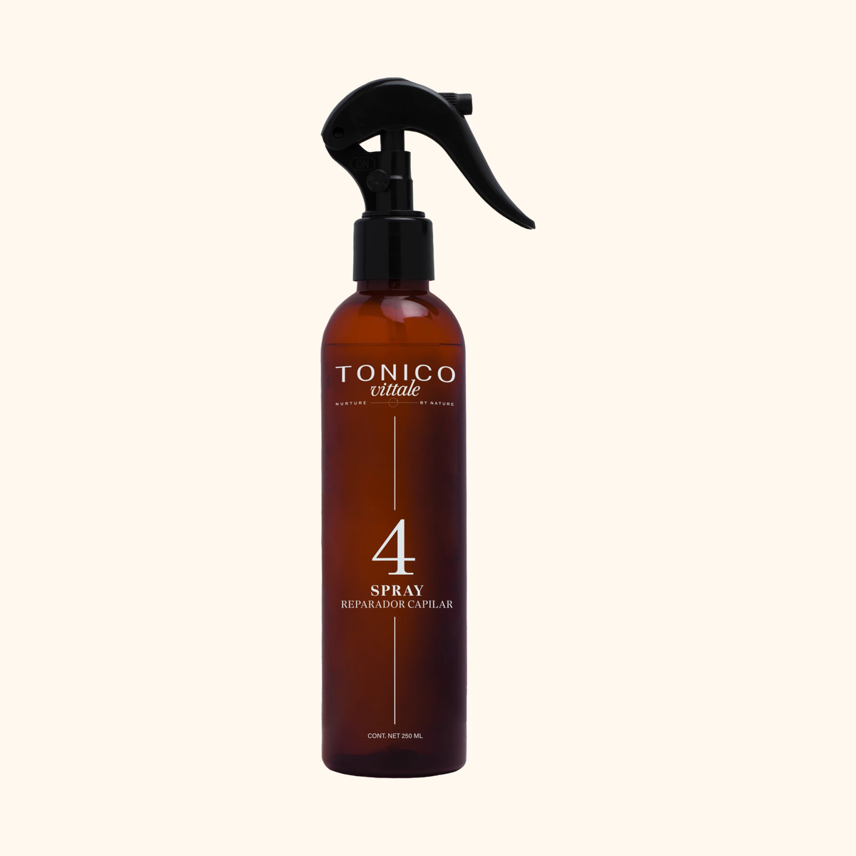 Spray Reparador Capilar Paso 4 de Tonico Vittale, botella ambar de 250 ml con atomizador